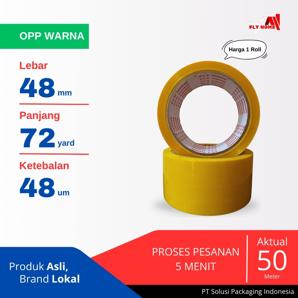

FLYHOME Lakban warna kuning 72 yard 1 roll 48mm x 72yard 2inchi ECO