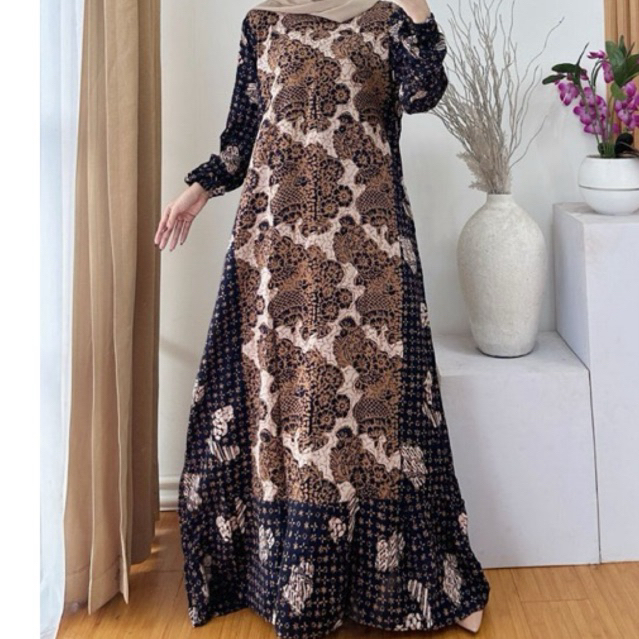 Gamis Batik Cap Sogan Perempuan Dewasa Bahan Rayon Samitex