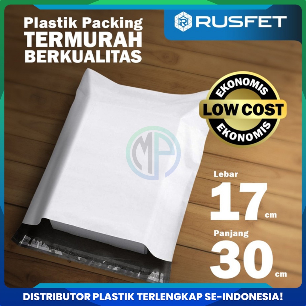 

Amplop Plastik Polymailer Putih 17cm x 30cm Low Cost Plastic Packing Polos Online shop Rusfet Murah