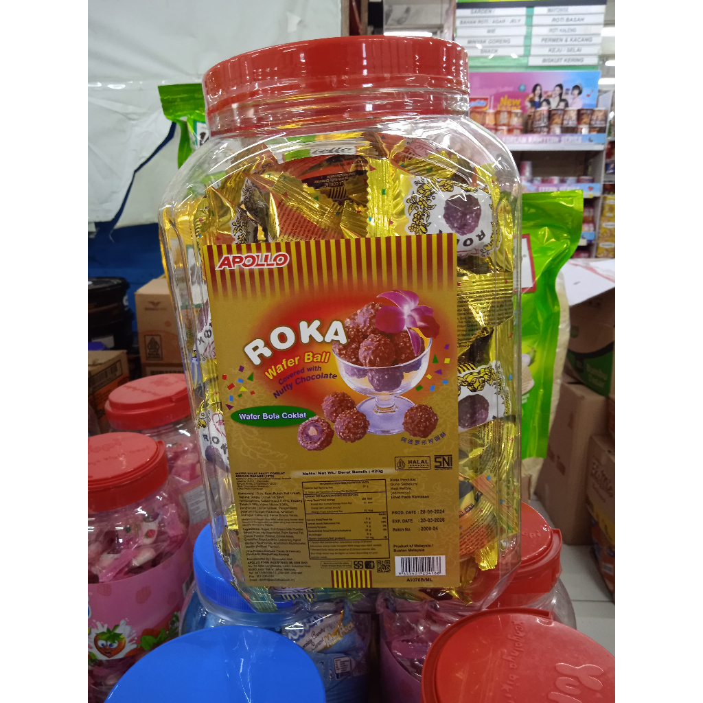 

Apollo Roka Wafer Ball Chocolate Kemasan Jar Toples 420g Isi 70's