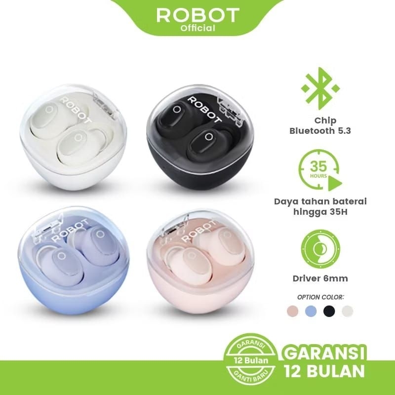 Headset Bluetooth Robot Flybuds T22 Full Bass Transparant Case Wireless Bluetooth Original