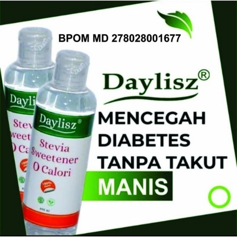 

Stevia Sweetener 250 ml - Daylisz Pemanis 0 Kalori - Alternatif Gula Pasir - Aren