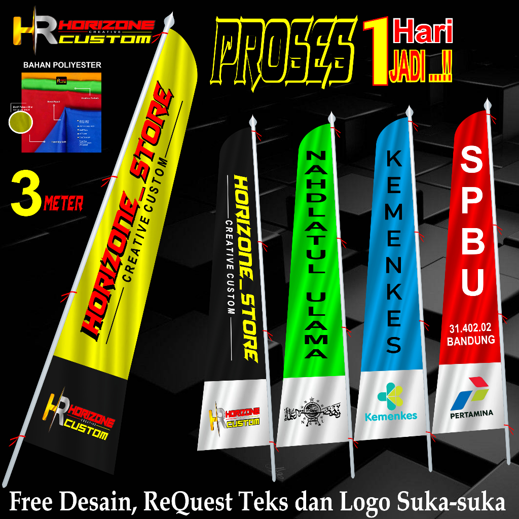 BENDERA UMBUL UMBUL CUSTOM BEBAS LOGO DAN TEKS | FREE DESAIN