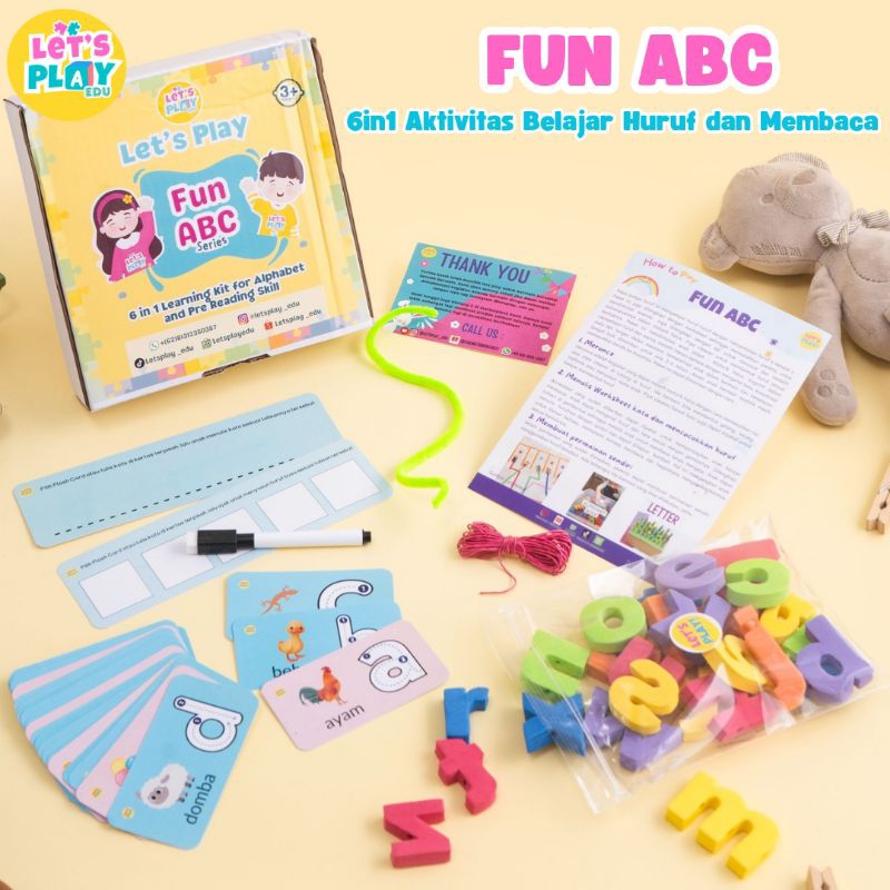 LETS PLAY Fun ABC belajar huruf alfabet abjad belajar membaca termasuk Flash Card huruf a-z bisa wip