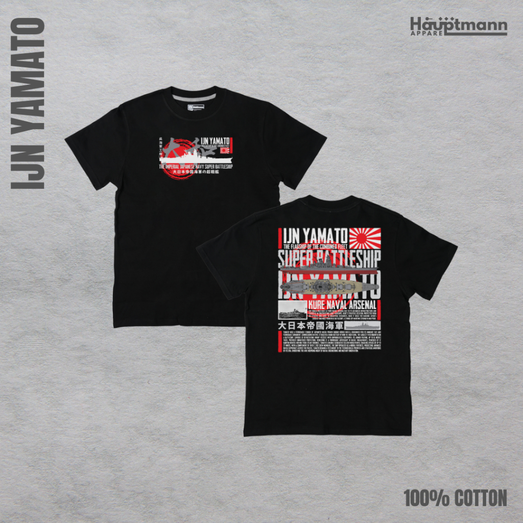 Hauptmann T-Shirt/Kaos Battleship IJN Yamato Jepang - Hitam