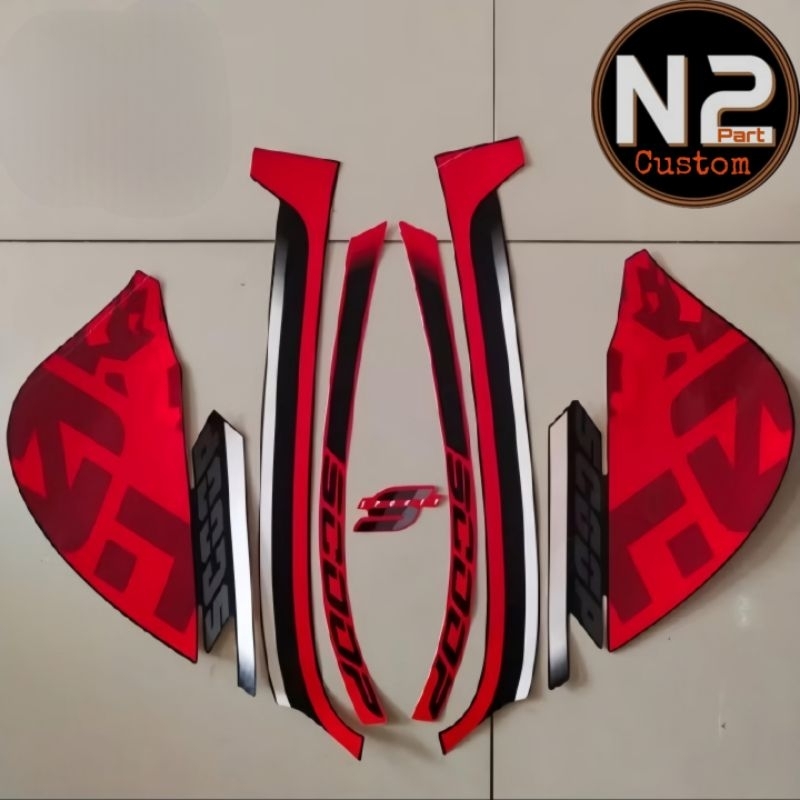 Striping Sticker Polet Motor Scoopy Sporty 2020 2021 Stiker Lis Body Scoopy Sporty Merah Hitam