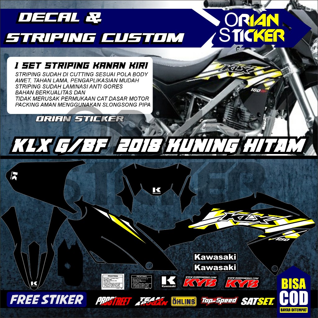 Striping KLX G 2018 Hitam kuning/striping original kawasaki klx bf 2018 hijau hitam