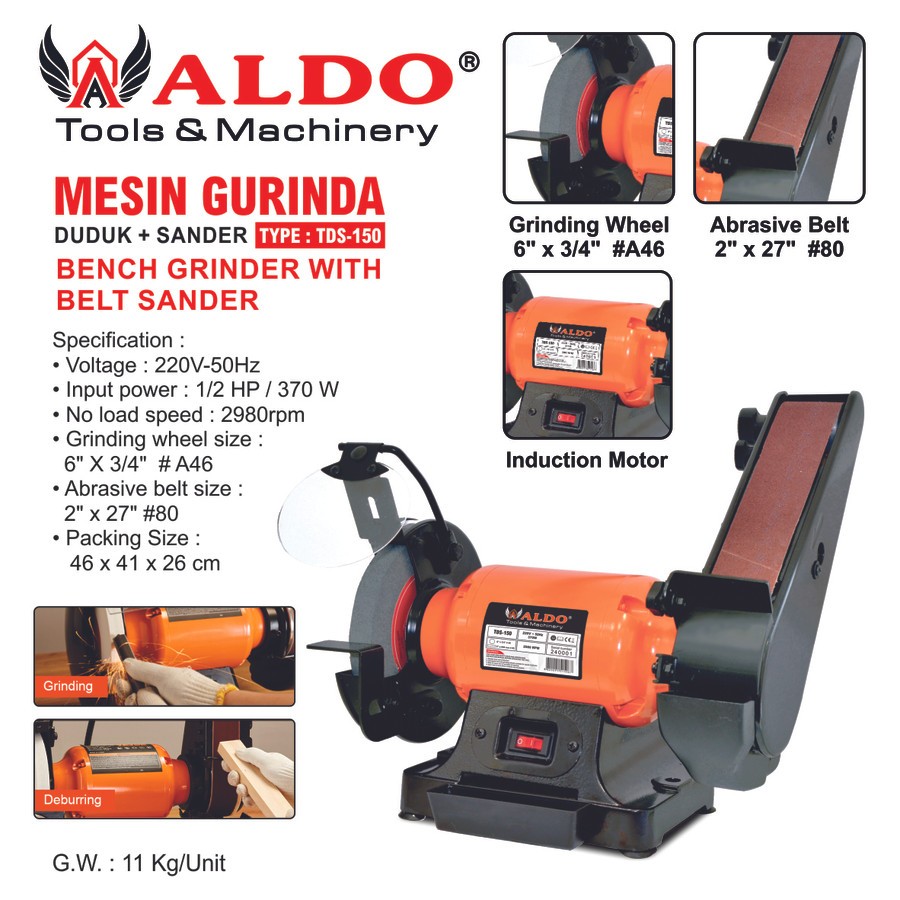 MESIN GURINDA DUDUK + SANDER TDS-150 / BENCH GRINDER WITH BELT SANDER / MESIN GERINDA DUDUK DAN AMPL