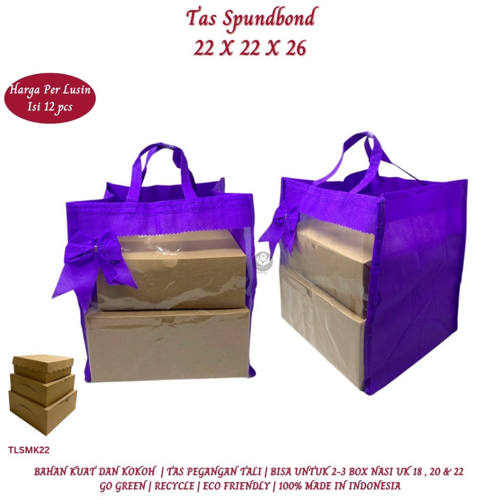 

Tas Kain Spunbond Tas Kain Goodie Bag 22x22x26 Cm (Isi 12 Pcs-TLSMK22)