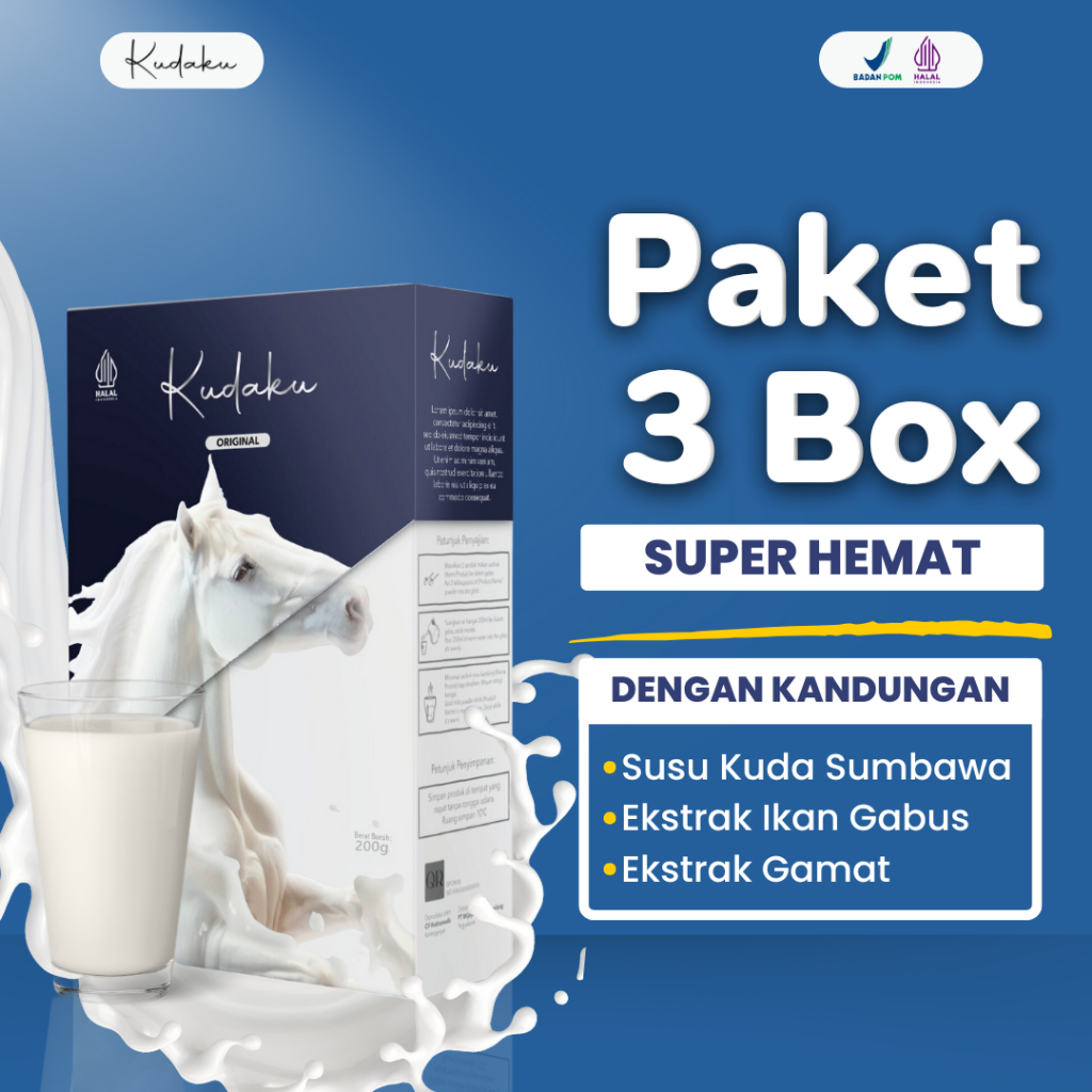 

Kudaku 3 BOX Susu bubuk kuda liar sumbawa asli penurun berat badan obat diet herbal alami bpom 200gr