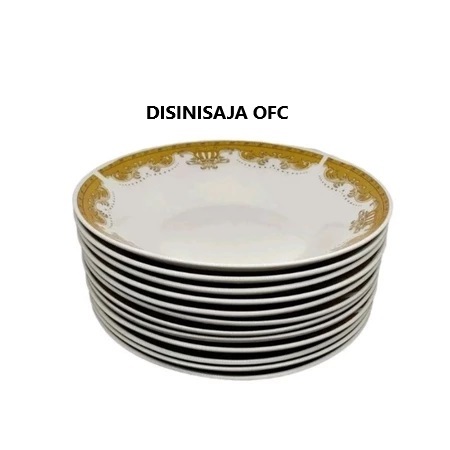 Piring Makan Keramik Isi 1 lusin / Piring Mahkota Gold / Piring Ayam Jago / Piring Roseblack / Pirin