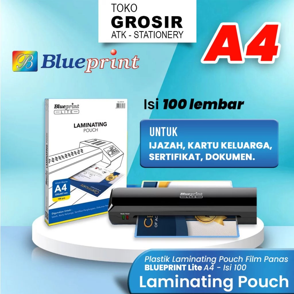 

(LIVE) Plastik Laminating A4 LITE Pouch Film Panas BLUEPRINT Lite A4 - Isi 100 - Toko Grosir ATK Stationery