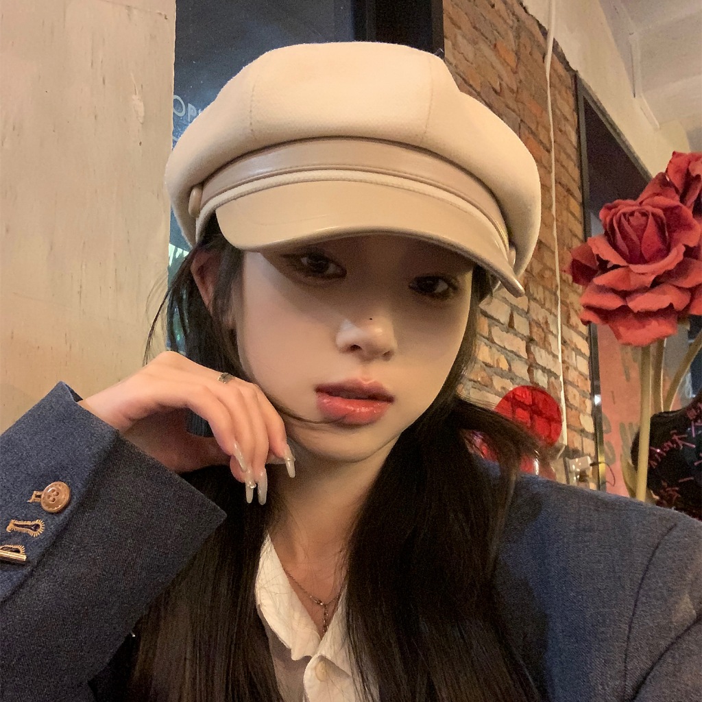 Caliloops Topi Cap Baret Kulit Premium Wanita Korean Style Seunghee