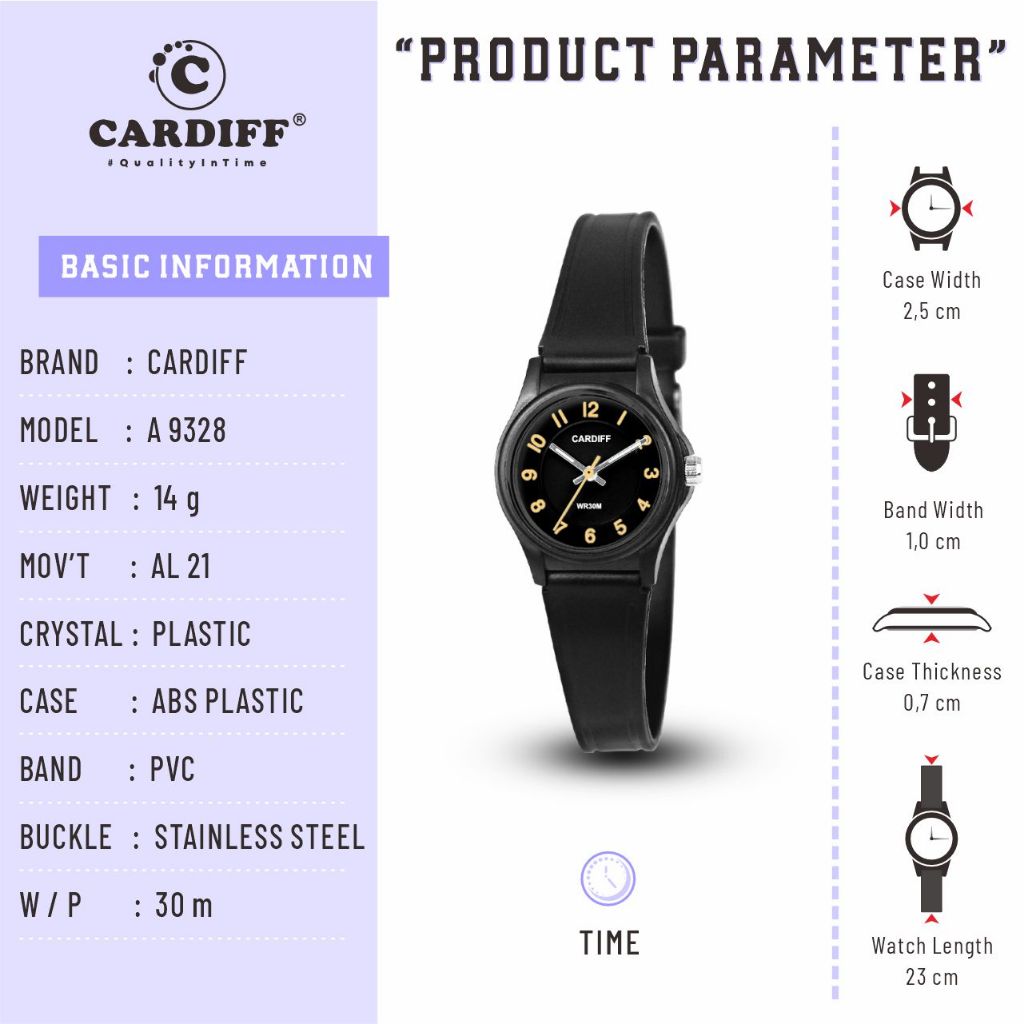 CARDIFF Analog A 9328 Jam Tangan Casual Cewek Water Resist