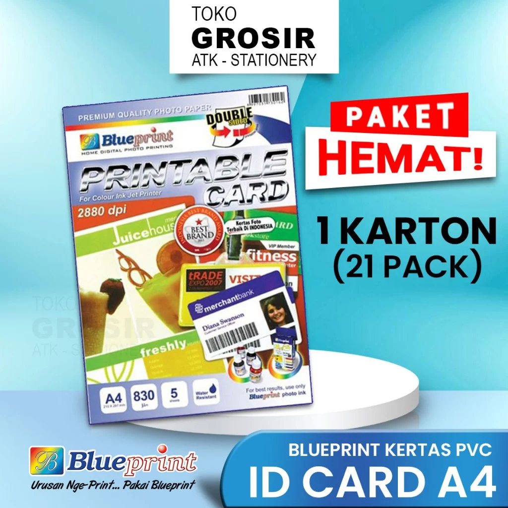 

(LIVE) PROMO HEMAT ID CARD A4 (1 KARTON) BLUEPRINT Printable Card White Kertas PVC Double Side 830 Micron