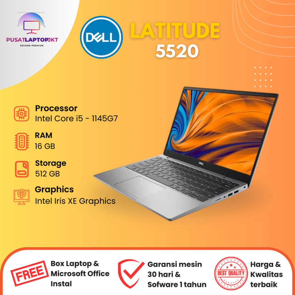 Laptop Dell Latitude 5520 - Intel core i5 gen 11 - Ram 16 ssd 512gb - Laptop Belajar Laptop Kerja - 