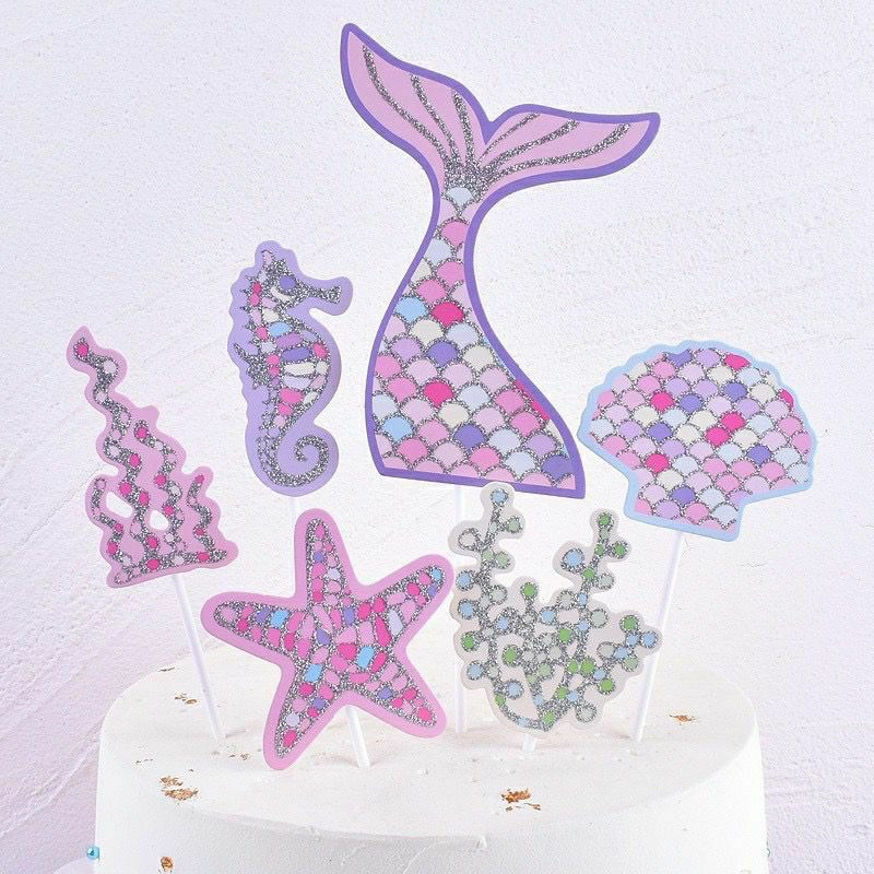 Cake topper mermaid putri duyung ariel toper cupcake tart kue glitter gliter ikan hiasan dekor dekor