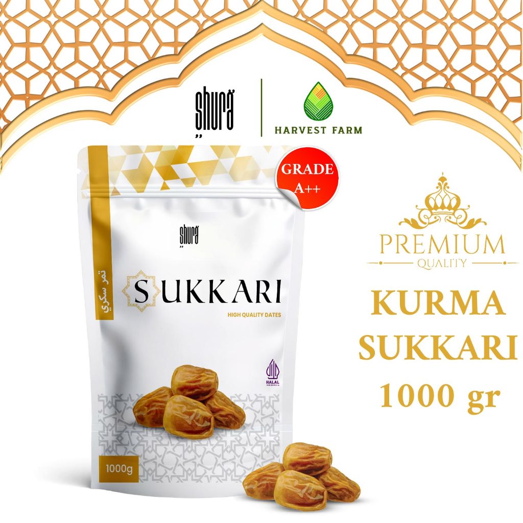 

Shura Kurma Sukari 1kg Kemasan Pocuh Kurma Sukkari Raja 100% Asli Original