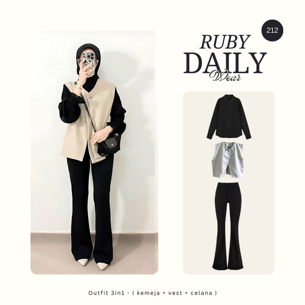 Outfit One Set Wanita (Kemeja+Vest+Celana) Set Outfit Casual Vest Kekinian - RO212