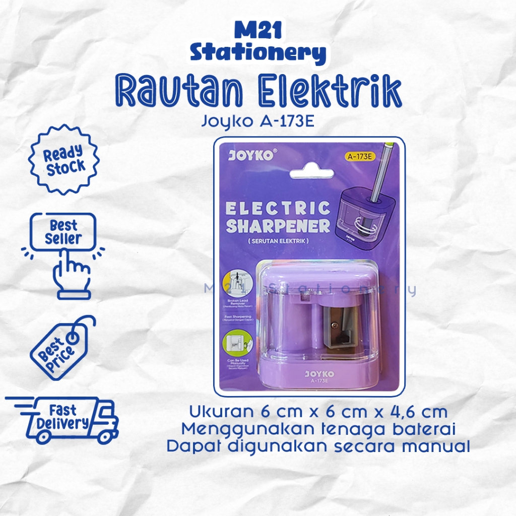 

RAUTAN ELEKTRIK JOYKO A-173E / A173E rautan listrik murah electric baterai sharpener serutan orotan ongotan pensil otomatis / m21 stationery jogja