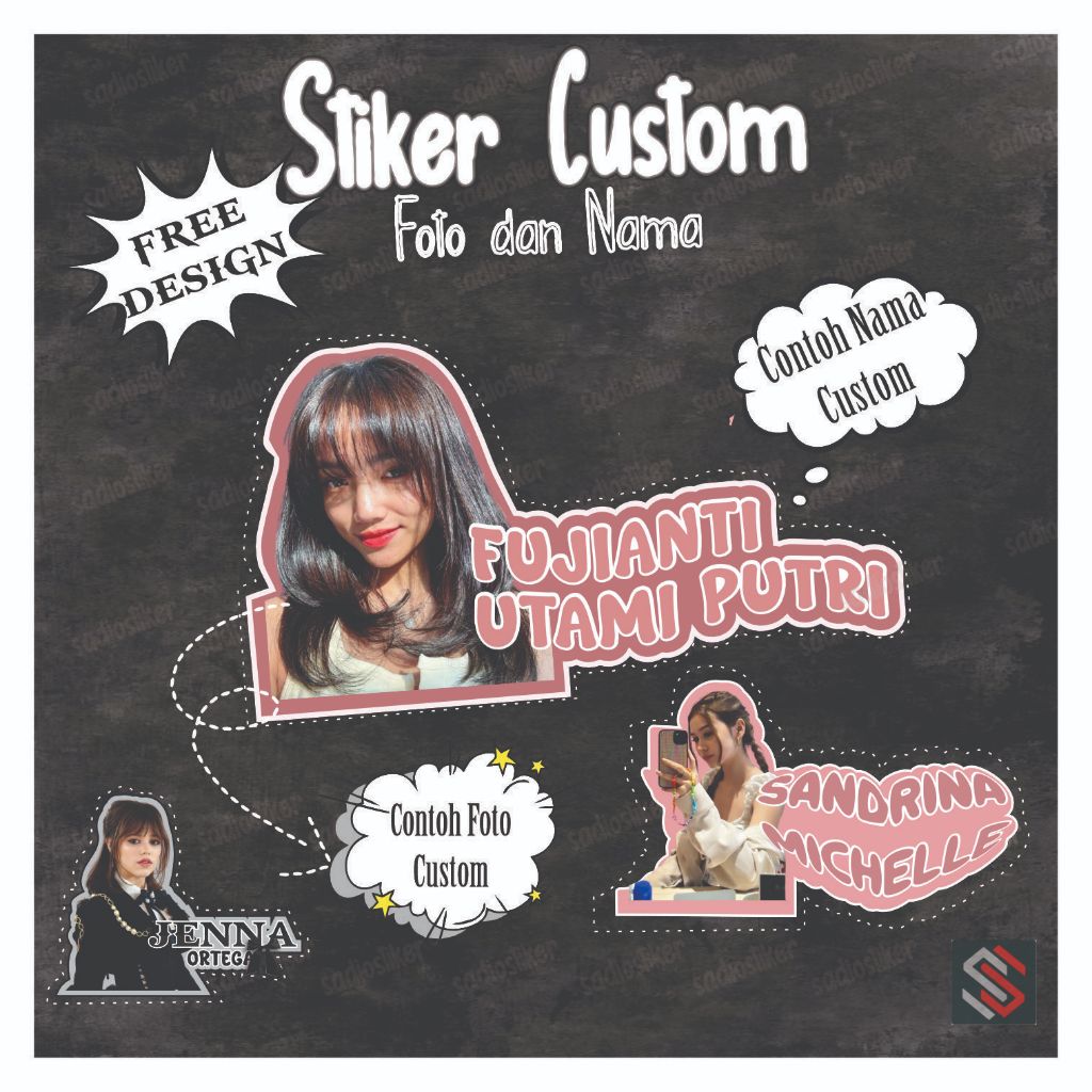 

sticker custom nama dan custom photo tahan air