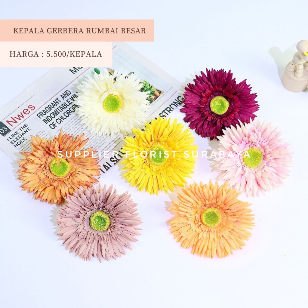 KEPALA GERBERA RUMBAI BESAR DIAMETER 10CM CHRYSANT KRISAN CHRYSAN HEAD BUNGA PALSU ARTIFICIAL FLOWER