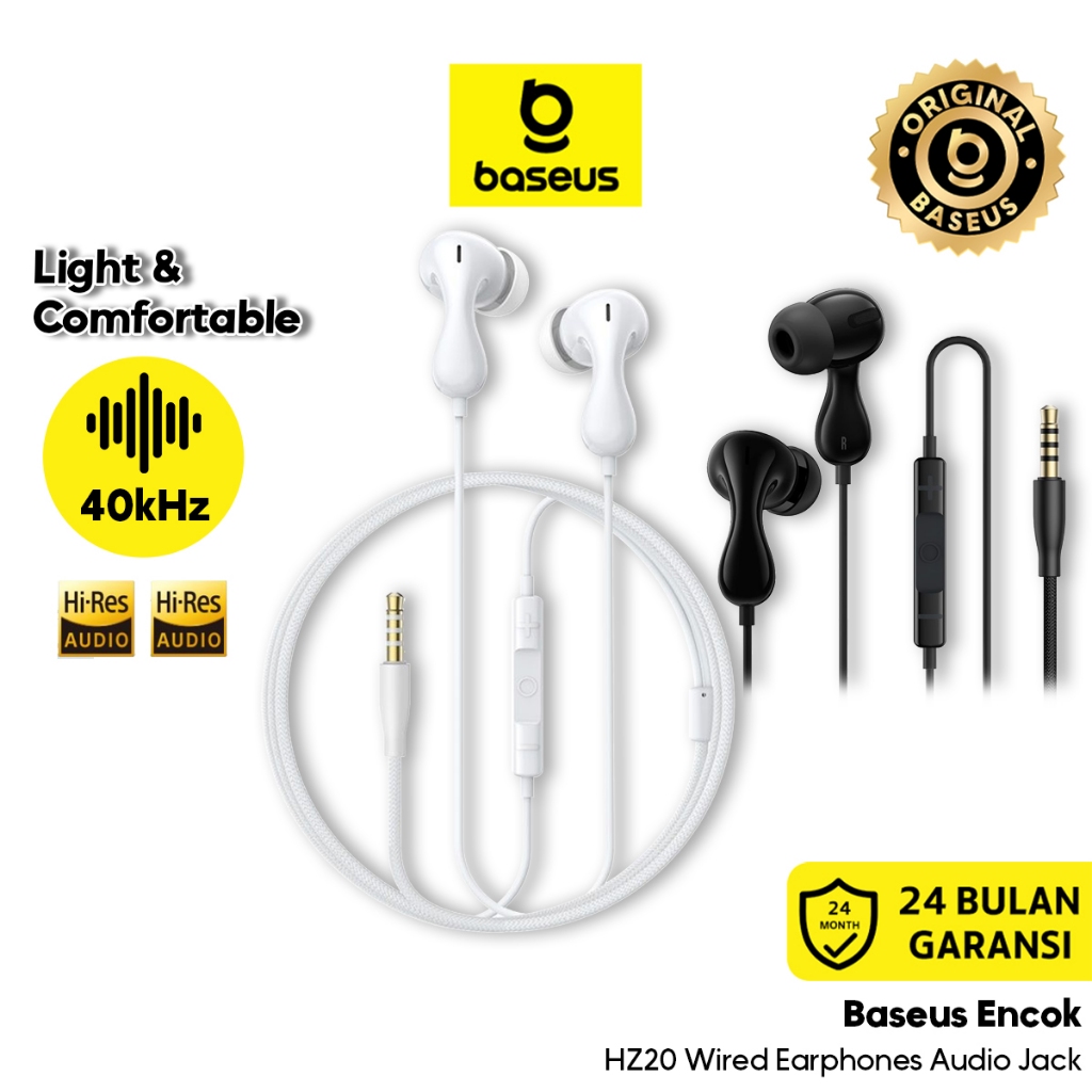 Baseus Encok HZ20 Wired Earphone Headset Kabel Audio Jack 3.5mm Bass Hi-Res Sound