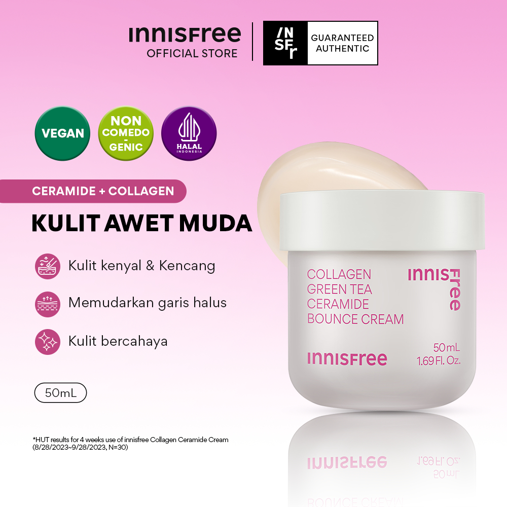 Innisfree Collagen Green Tea Ceramide Bounce Cream 50ml - Pelembab Wajah