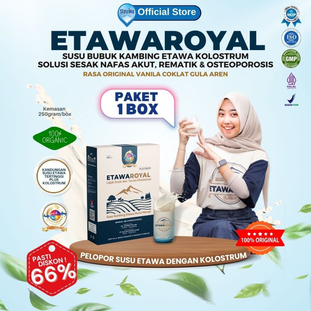 

ETAWAROYAL Platinum - Susu Kambing Etawa Untuk Sesak Nafas dan Nyeri Dada - Kemasan250gr Paket 1 box