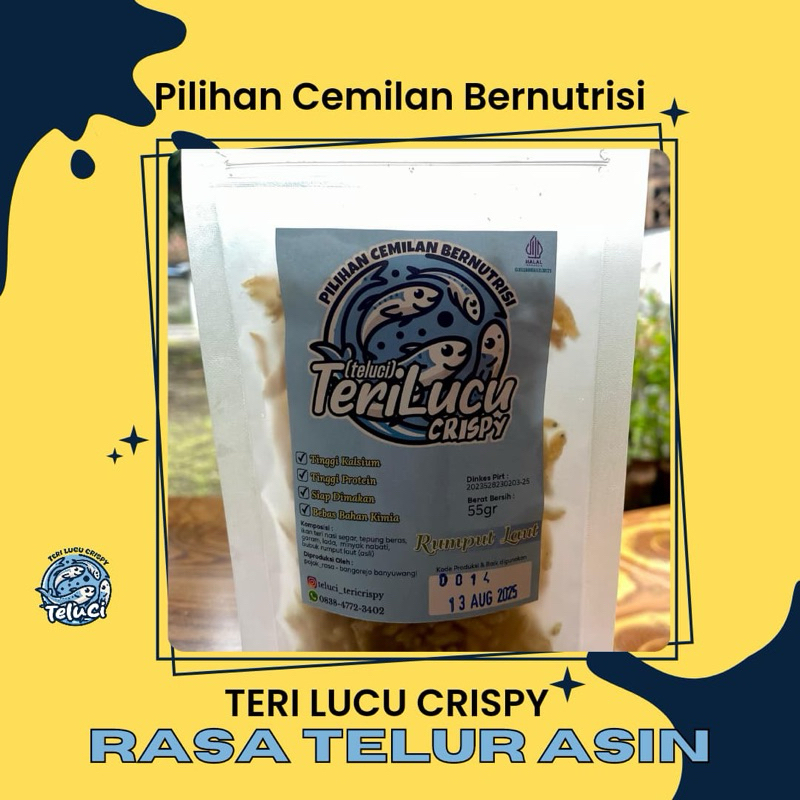 

Teri Lucu Crispy Rasa Salt egg/telur asin. Teri Nasi 55 gram