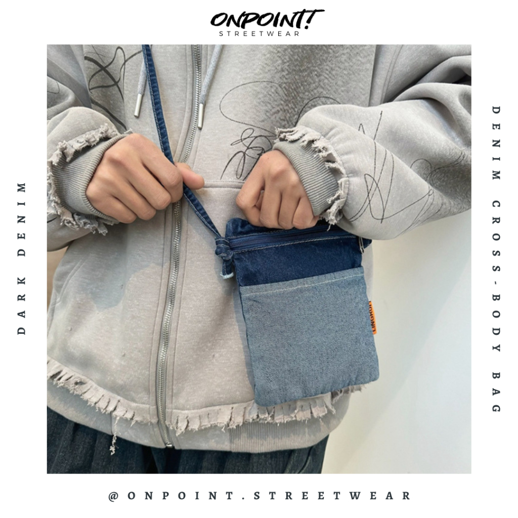 Denim Cross-Body Bag - tas pria selempang sling bag unisex tas pria keren tas pinggang pria tas ping