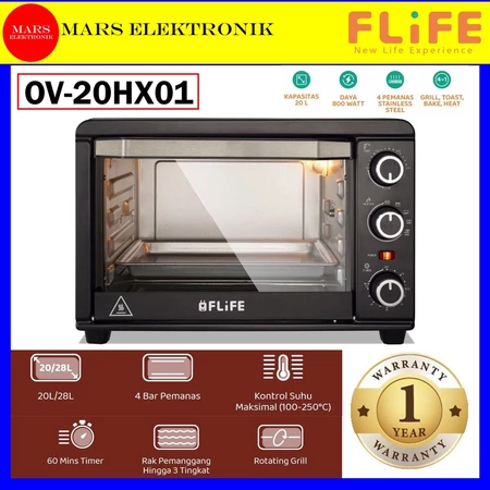 OVEN LISTRIK FLIFE - OV-20HX01 - KAPASITAS 20 LITER - LOW WATT - 4 ELEMEN PEMANAS - OVEN LISTRIK FLI