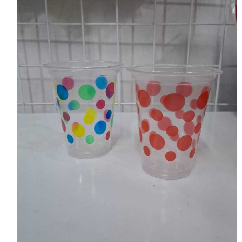 gelas plastik bening  bola bola polkadot merah & warna-warni