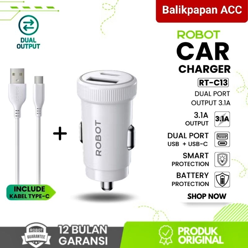 Robot RT-C13 Car Charger Dual Port Safe and Fast Charging 3.1A