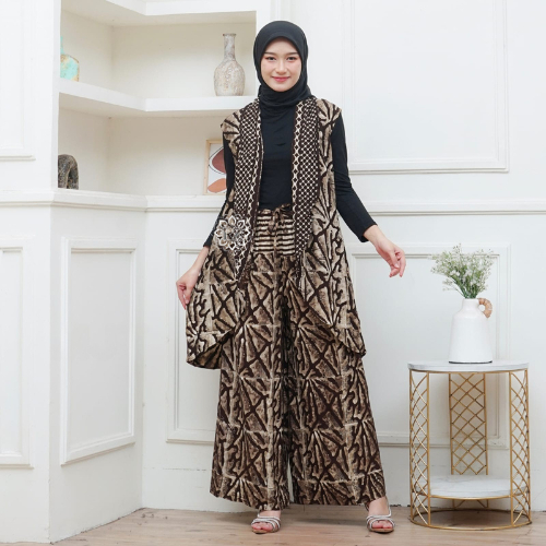 Set Blazer Outer Batik Cap Wanita Jumbo Rayon Premium