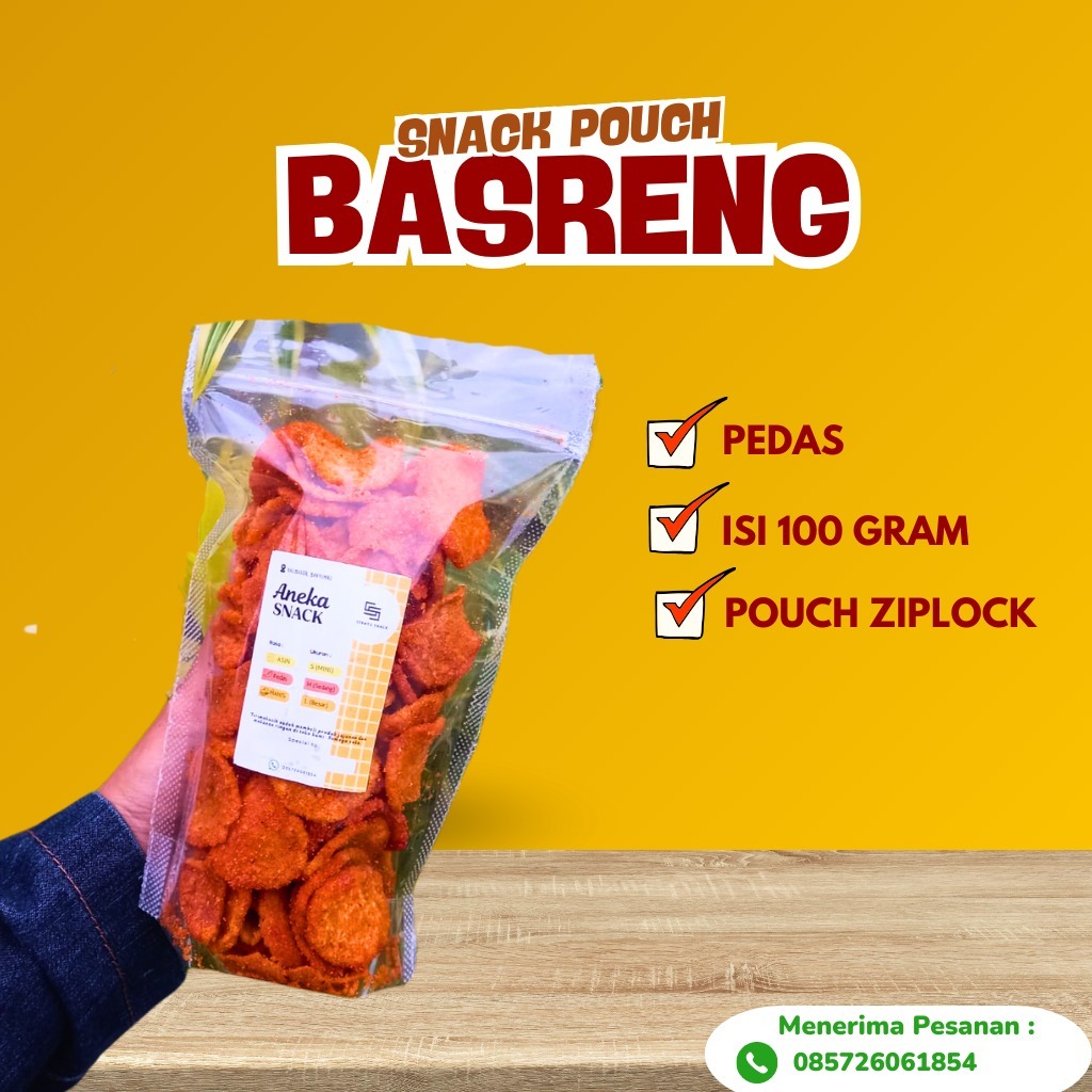 

Basreng pedas 100 gram kemasan pouch ziplock
