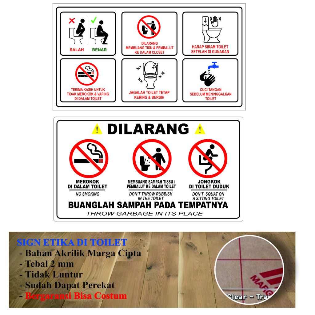 

AKRILIK ETIKA KAMAR MANDI SIRAM TOILET CUCI TANGAN DILARANG MEMBUANG PEMBALUT SIGN