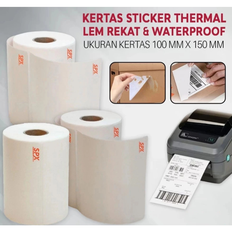 

LABEL STICKER THERMAL 100 X 120 BARCODE 100X120 UKURAN 250 LEMBAR LOGO SPX