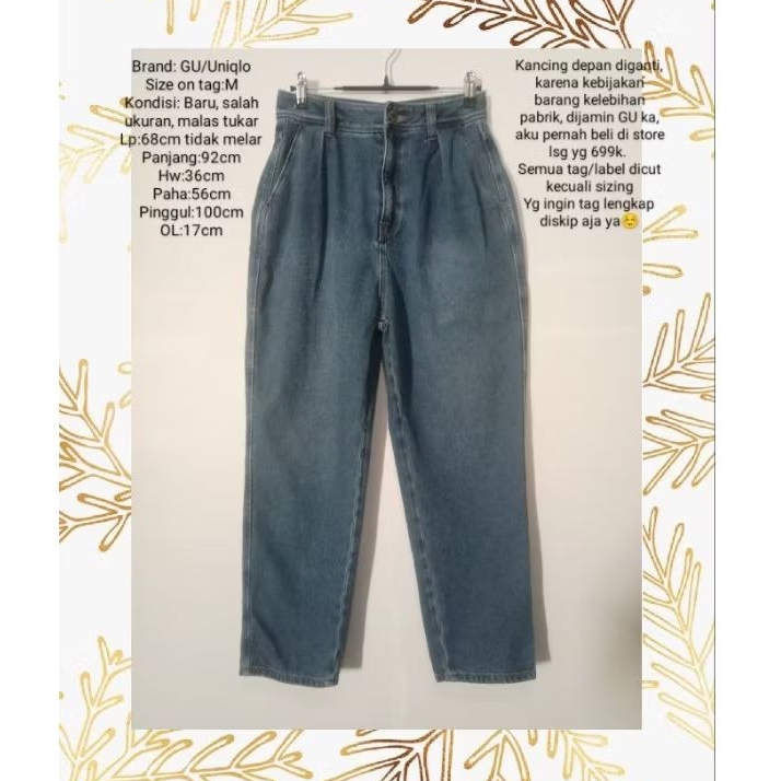 GU uniqlo baggy jeans mom jeans boyfriend jeans size M warna medium blue