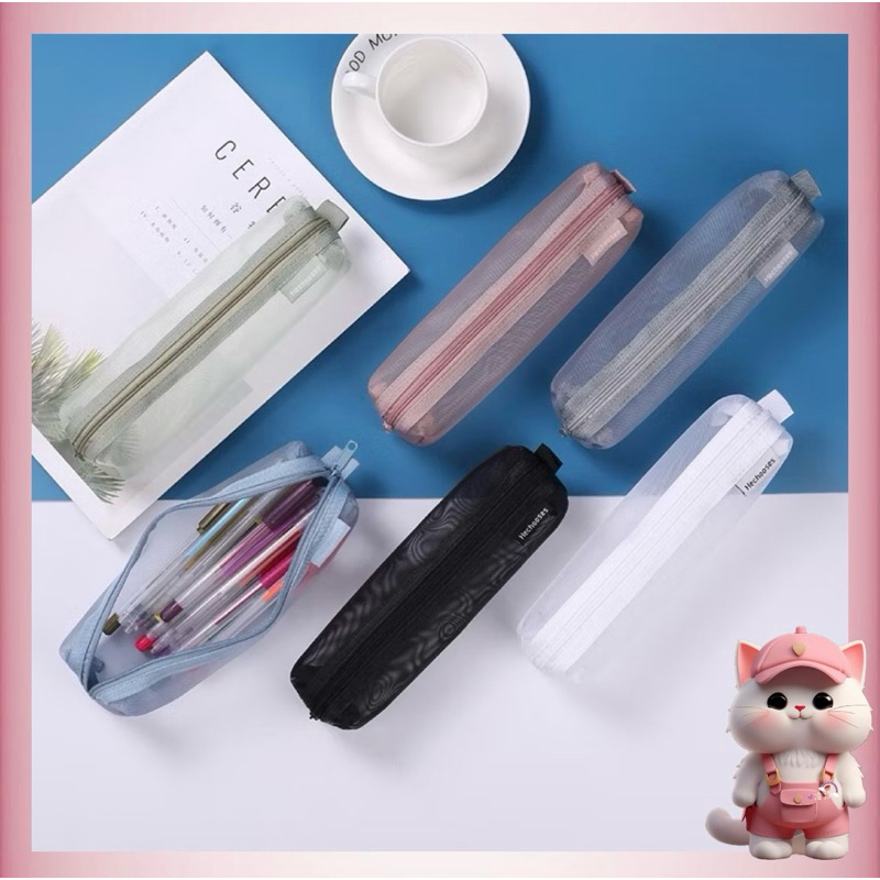 

N11 Kotak Pensil Aesthetic/Tempat Pensil Jaring Transparant Pastel/Pouch Simple Serbaguna
