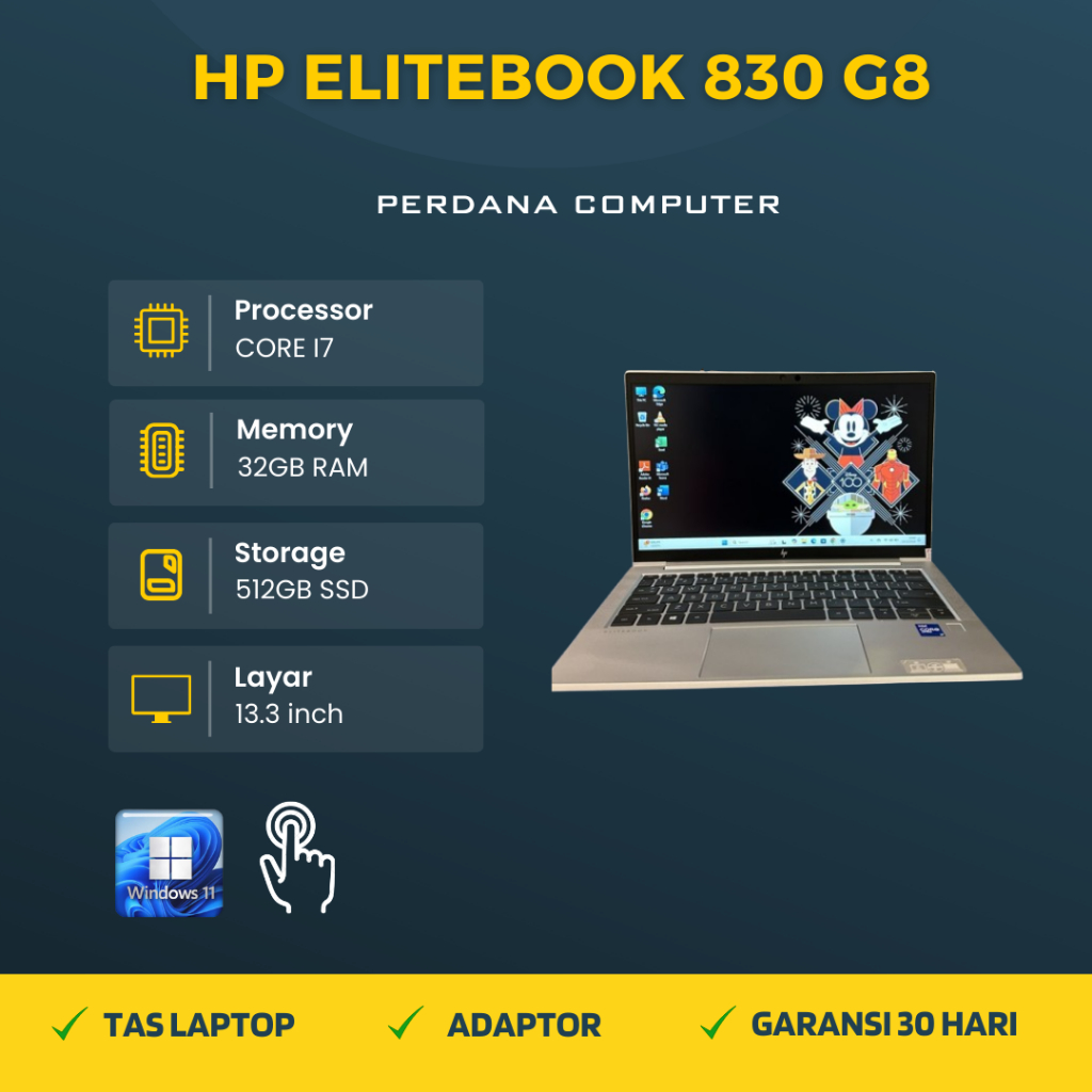 Laptop HP Elitebook 830 G8 Touchscreen Core i7 Gen 11 RAM 32GB SSD 512GB