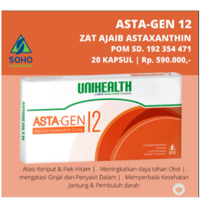 (Natural Astaxanthin 12mg) untuk daya tahan otot Unihealth ASTAGEN 12