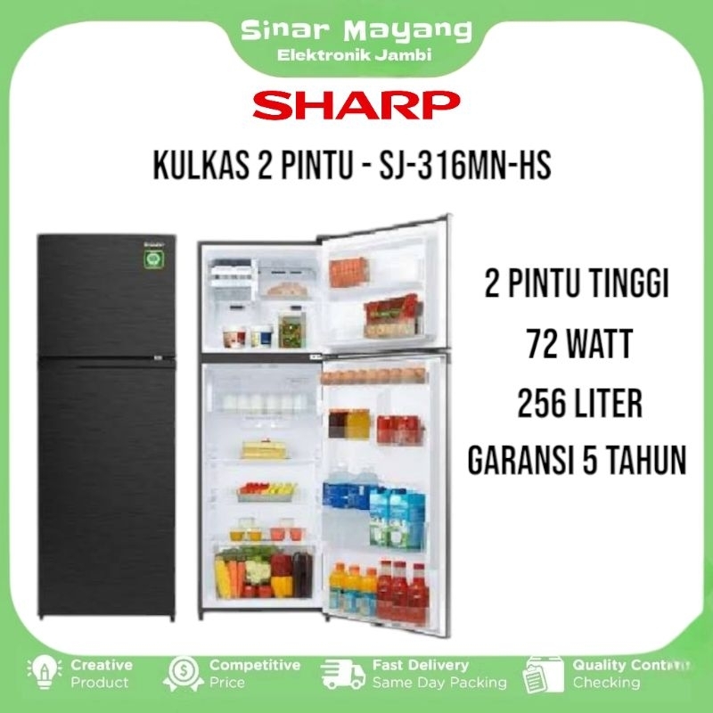 Kulkas SHARP SJ-316MN-HS/ Kulkas 2 Pintu Jumbo SHARP/ Garansi Resmi SHARP