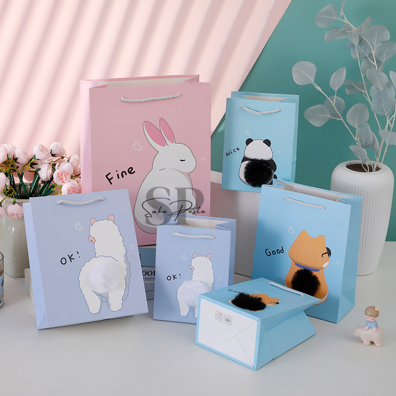 

Paper Bag Kado Lucu Motif Animal Bulu / Goodie Bag Ulang Tahun Anak