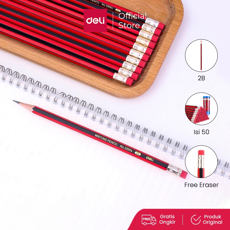 

Deli Pensil 2B / Graphite Pencil Isi 50 Gratis Penghapus 33594