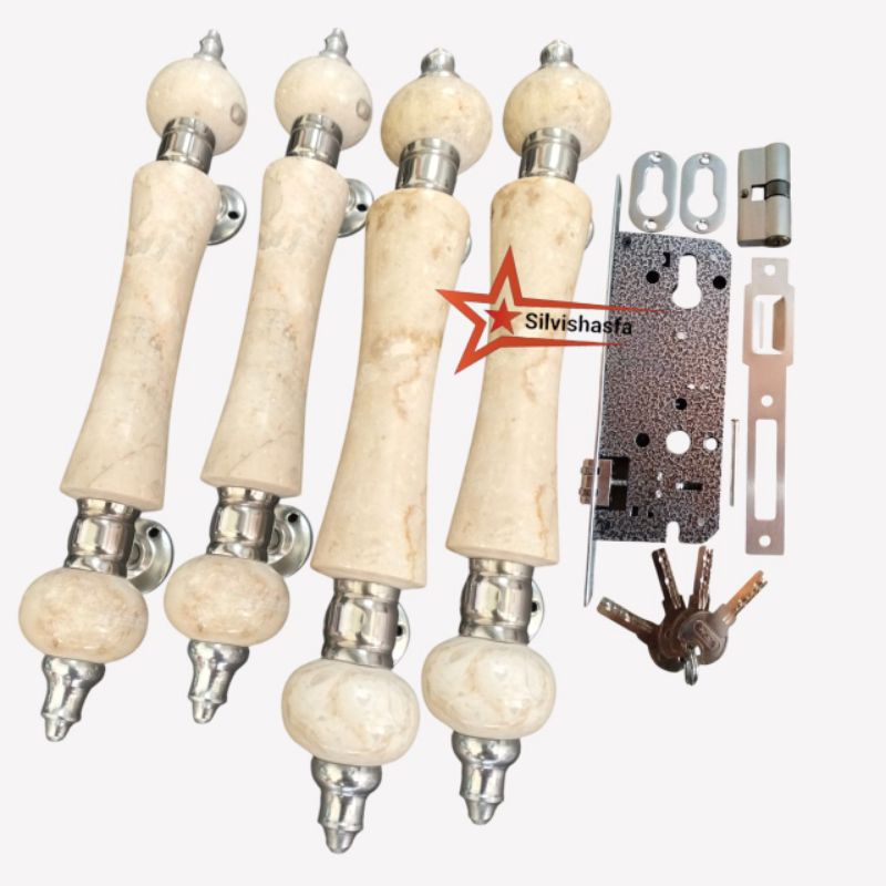 4Pcs Handle + Kunci Handle Pintu Rumah Kamar Gagang Pintu Minimalis Bahan Dasar Batu Marmer Asli