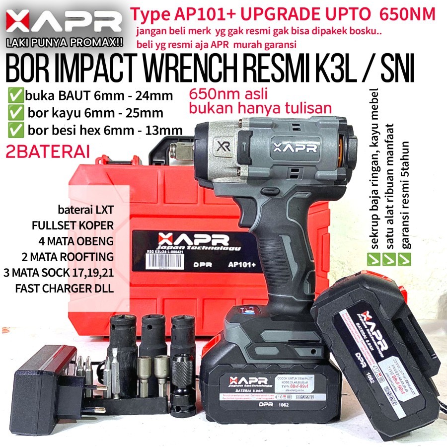 APR JAPAN AP101+ DEWALT Bor Impact Wrench 500Nm Garansi Resmi 5thn Mesin Pembuka Baut BERGARANSI