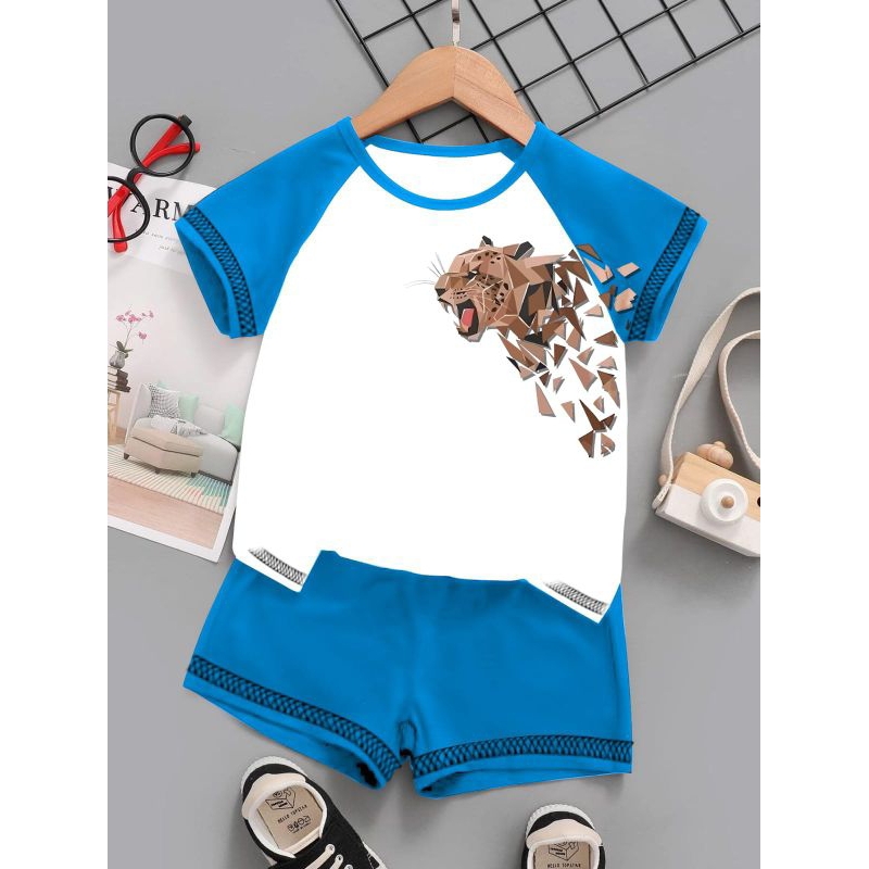 SETELAN KOMBINASI MACAN ABSTRAK SABLON DTF DIGITAL ONE SET KOMBINASI BAJU CELANA ANAK