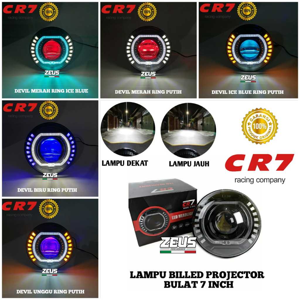Headlamp Biled Projector Bulat 7 Inch Lampu Depan CR7 C633 LED Mobil Motor Ninja Tiger CB Verza Vixi