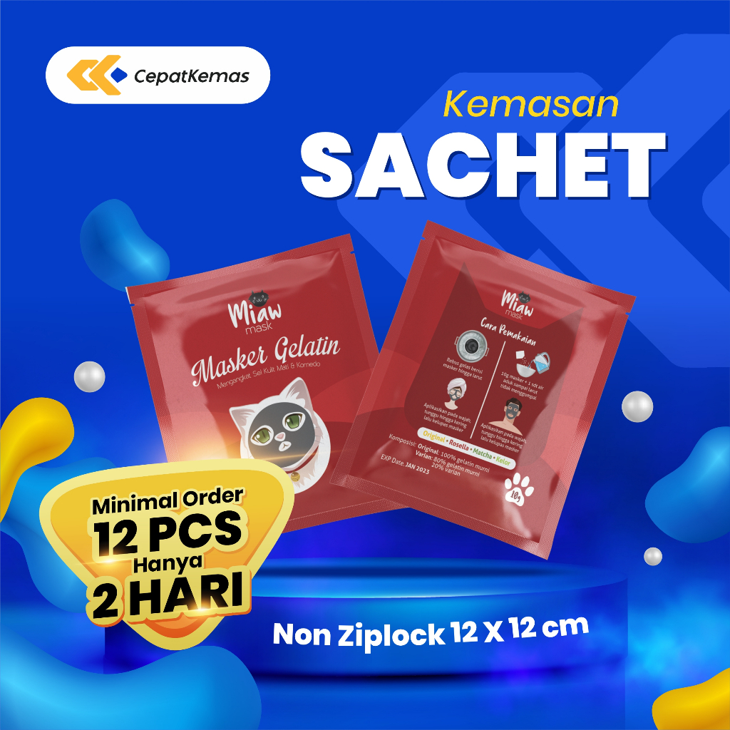 Cetak Kemasan Sachet Non Ziplock 12x12cm | Custom Desain | 12pcs | Selesai 2 Hari